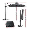 Instahut Outdoor Umbrella w/Base 3m Solar LED Offset Cantilever Patio Parasol Charcoal