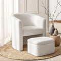 Artiss Armchair w/Ottoman Storage Footrest Boucle White