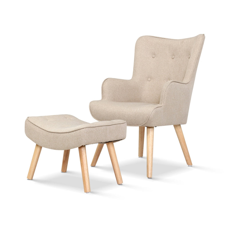 Artiss Armchair with Ottoman Beige Lansar
