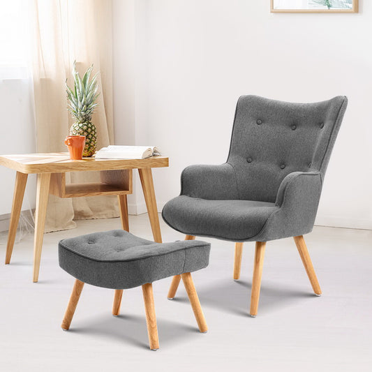 Artiss Armchair Ottoman Set Grey Lansar