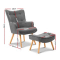 Artiss Armchair Ottoman Set Grey Lansar