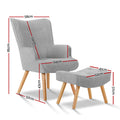 Artiss Armchair Ottoman Light Grey Fabric Lounge Chair
