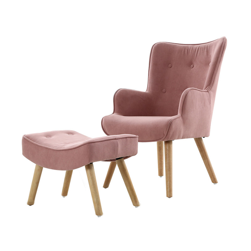Artiss Armchair Ottoman Set Pink