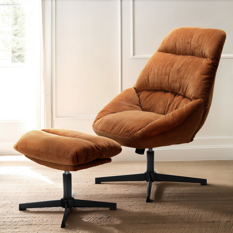 Artiss Armchair Ottoman Set Linen Orange