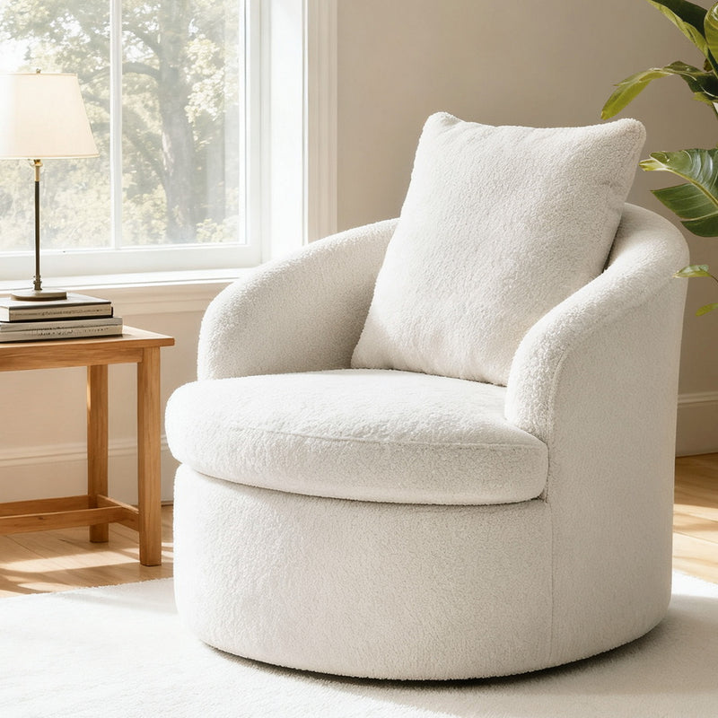 Artiss Round Swivel Armchair White Pillow