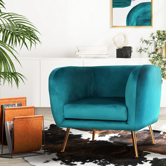 Artiss Velvet Armchair Green Accent Chair Lounge Sofa