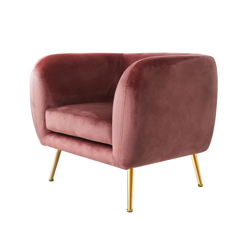 Artiss Velvet Armchair Pink Lounge Accent Chair Couch