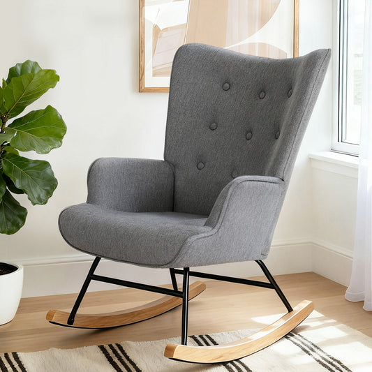 Artiss Rocking Armchair Nursing Chair Grey Linen Fabric