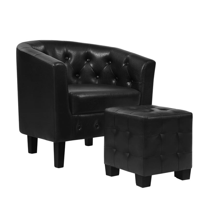 Artiss Black Armchair with Ottoman Ava