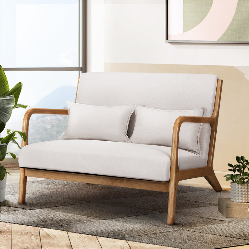 Artiss Armchair Beige Fabric Lounge Chair with Wood Frame