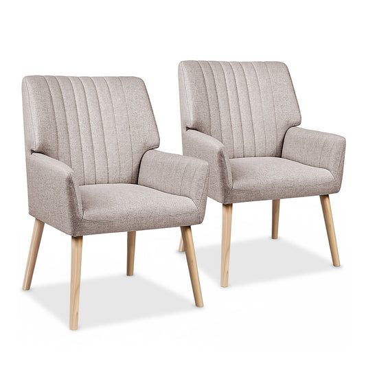 Artiss Faux Fabric Armchair Beige 2 Pack