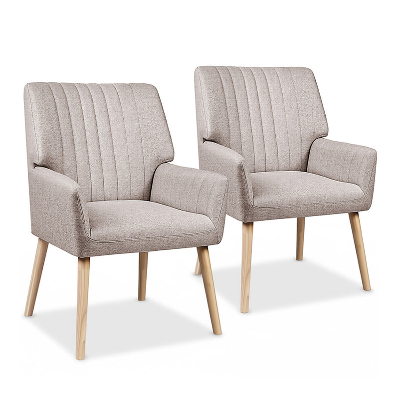 Artiss Faux Fabric Armchair Beige 2 Pack