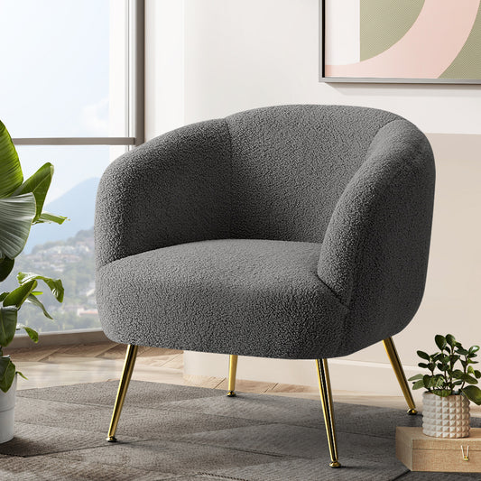 Artiss Armchair Charcoal Sherpa Boucle Lounge Accent Chair