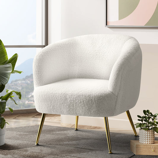 Artiss Armchair Sherpa Boucle White Accent Chair Lounge