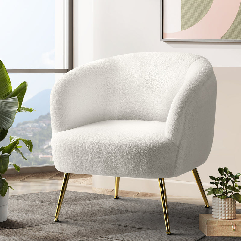 Artiss Armchair Sherpa Boucle White Accent Chair Lounge
