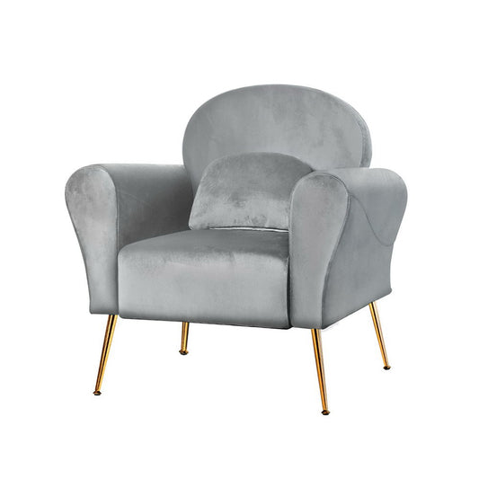 Artiss Armchair Lounge Chair Accent Grey Velvet Cushion Sofa