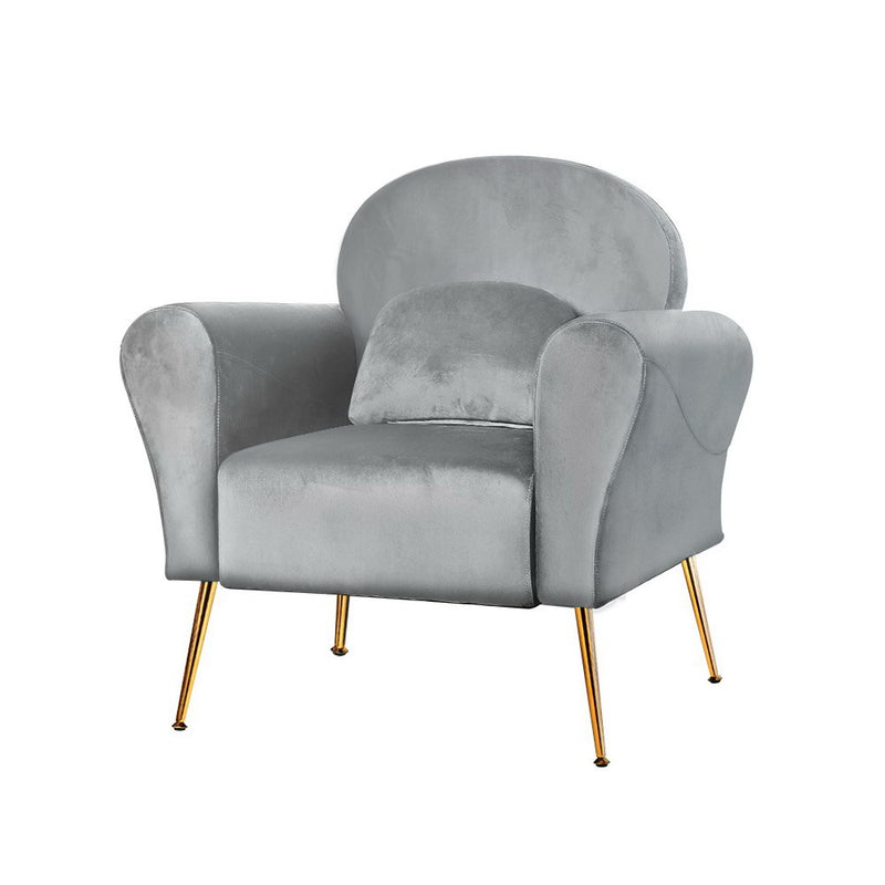 Artiss Armchair Lounge Chair Accent Grey Velvet Cushion Sofa