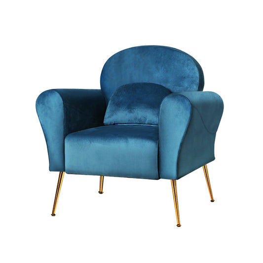Artiss Armchair Navy Velvet Accent Chair Lounge Sofa Cushion