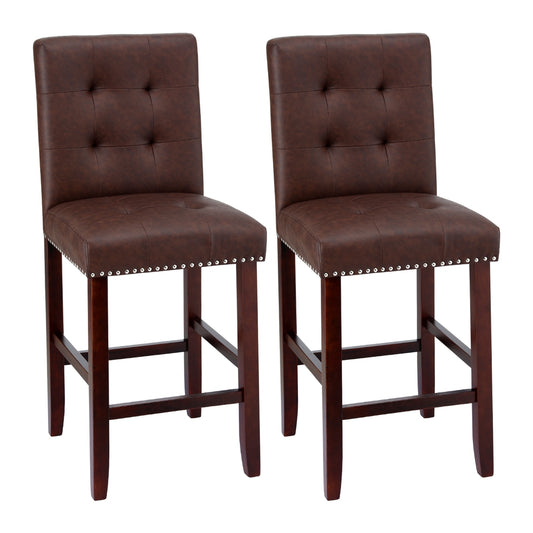 Artiss 2x Bar Stools Counter PU Leather Wooden Kitchen Dining Brown