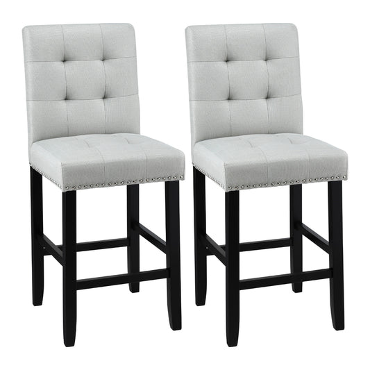 Artiss 2x Bar Stools Counter Fabric Wooden Kitchen Dining Grey