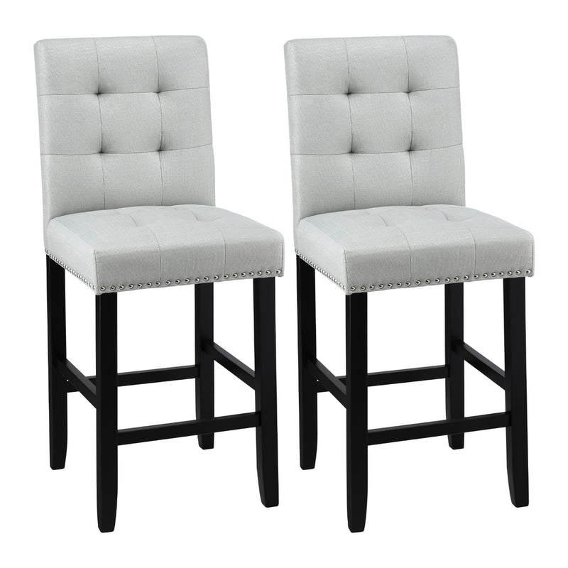 Artiss 2x Bar Stools Counter Fabric Wooden Kitchen Dining Grey