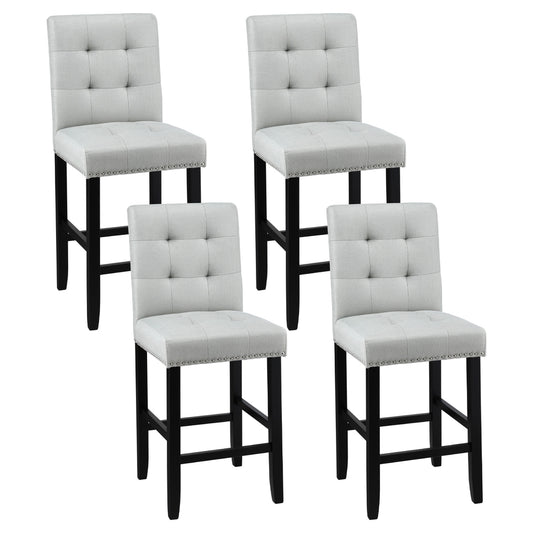Artiss 4x Bar Stools Grey Fabric Wooden Kitchen Counter Seat