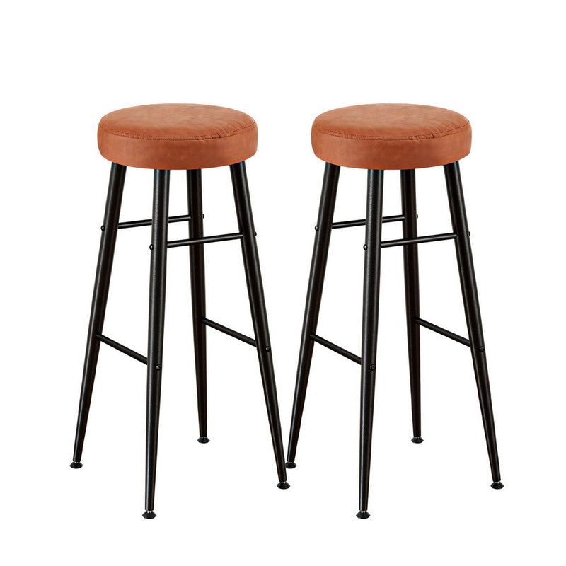 Artiss 2x Bar Stools Counter Kitchen Dining Brown PU Leather
