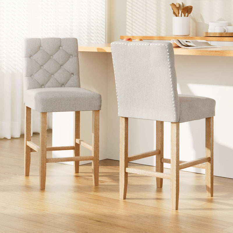 Artiss 2x Bar Stools Linen Upholstered Chairs Kitchen