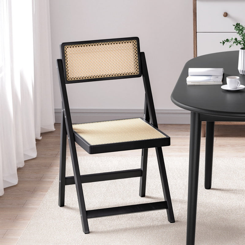 Artiss Wooden Rattan Foldable Dining Chair Black