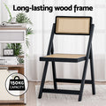 Artiss Dining Chairs Wooden Rattan Foldable Black x2