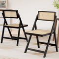Artiss Dining Chairs Wooden Rattan Foldable Black x2