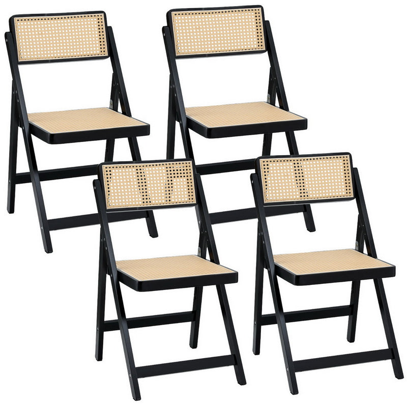 Artiss Wooden Dining Chairs Rattan Foldable x4 Black