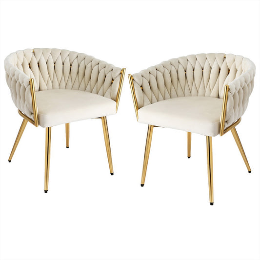 Artiss Dining Chair Armchair Velvet Beige Set of 2
