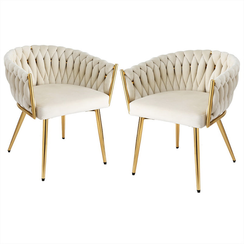 Artiss Dining Chair Armchair Velvet Beige Set of 2
