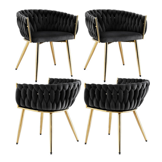Artiss Velvet Dining Chair Armchair Black Set of 4