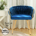 Artiss Velvet Dining Chair Armchair Blue Weaving