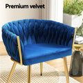 Artiss Velvet Dining Chair Armchair Blue Weaving