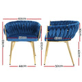 Artiss Velvet Dining Chair Armchair Blue Weaving
