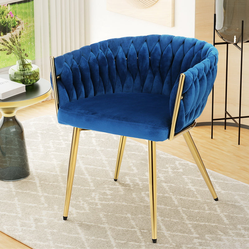 Artiss Velvet Dining Chair Armchair Blue Weaving