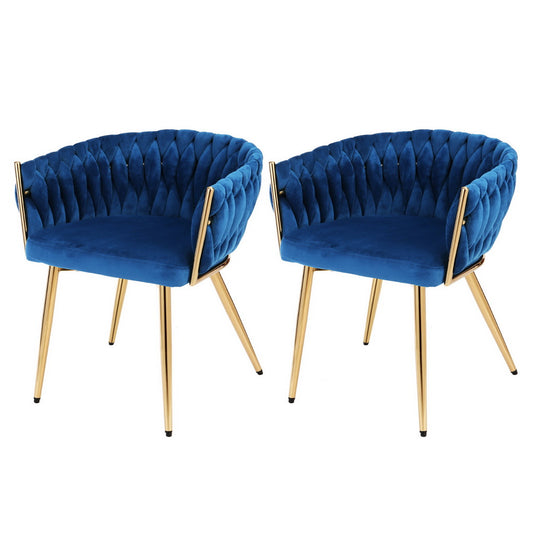 Artiss Dining Chairs Velvet Weaving Armchair Blue Set 2