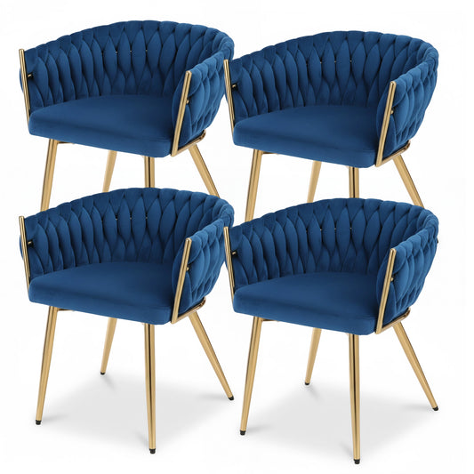 Artiss Dining Chairs Set 4 Velvet Weaving Armchair Blue