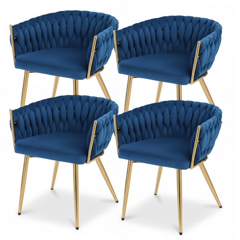 Artiss Dining Chairs Set 4 Velvet Weaving Armchair Blue