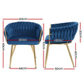 Artiss Dining Chairs Set 4 Velvet Weaving Armchair Blue