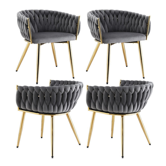 Artiss Dining Chair Velvet Armchair Grey 4 Piece Set