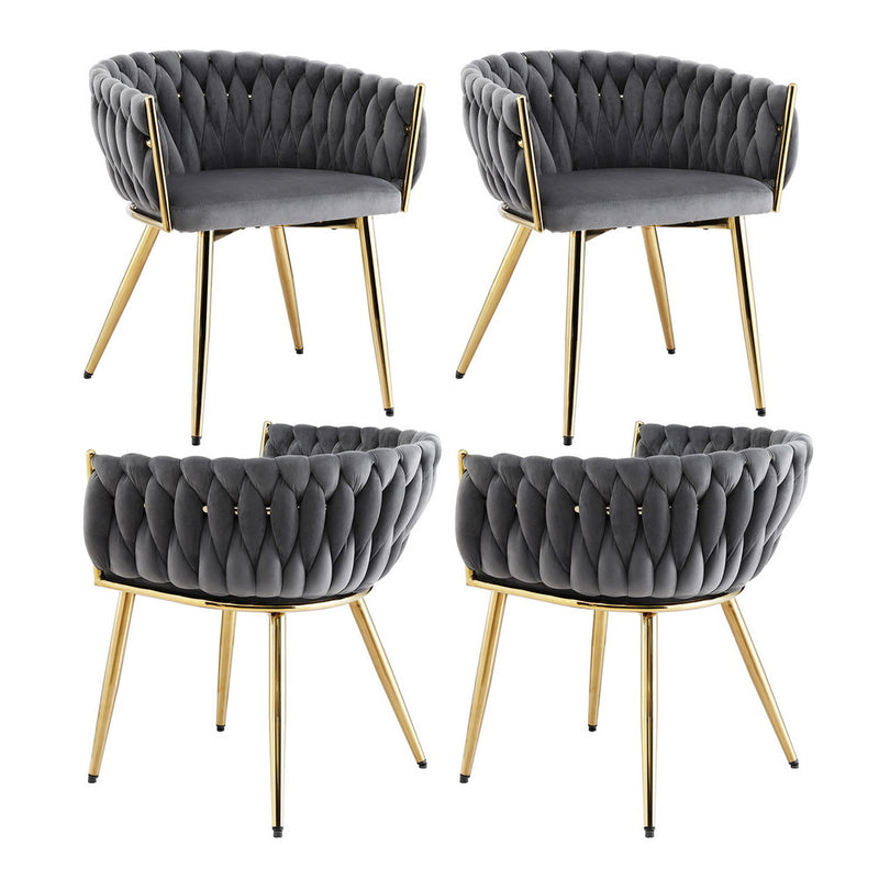 Artiss Dining Chair Velvet Armchair Grey 4 Piece Set