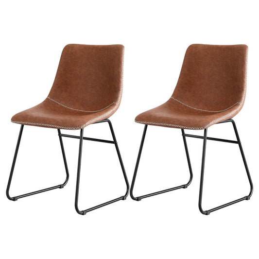Artiss 2x Retro PU Leather Dining Chairs Brown Kitchen Lounge