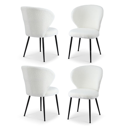 Artiss 4x Dining Chair Sherpa Boucle Wingback White