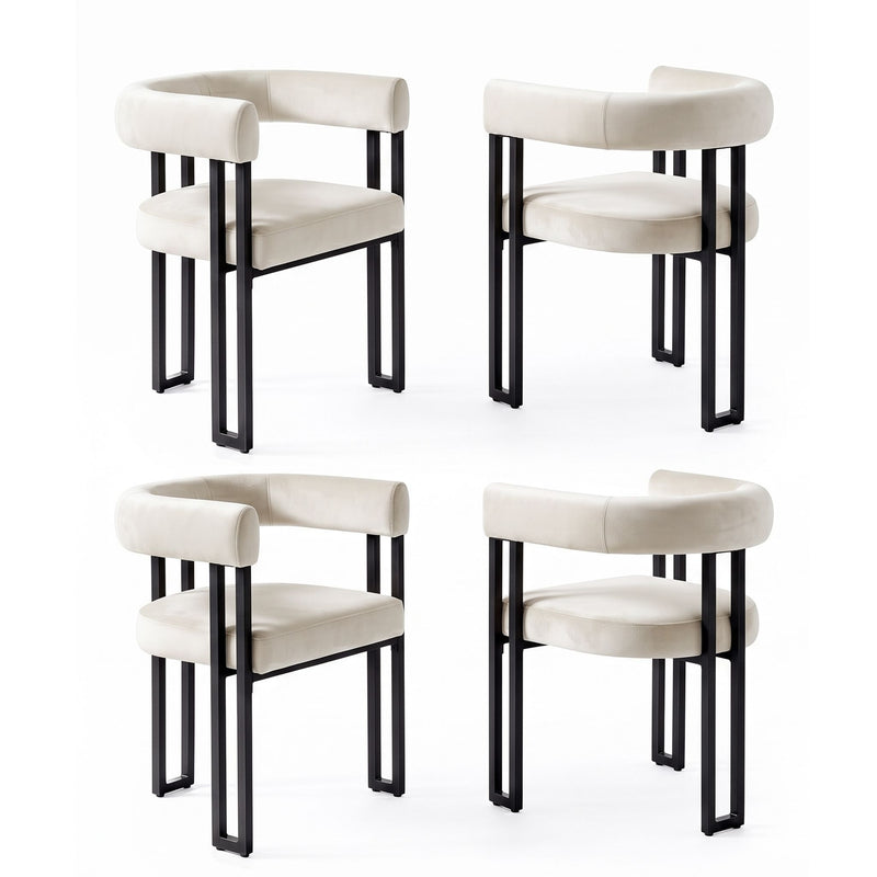 Artiss Dining Chairs Set of 4 Velvet Upholstered Barrel Chairs with Curved Armrests & Back Beige