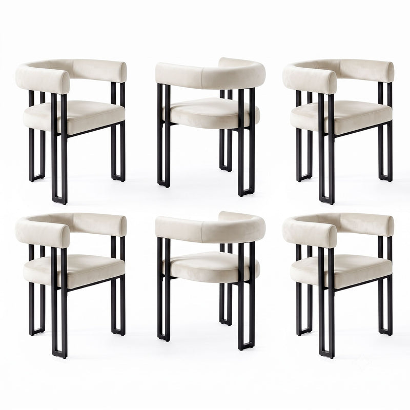Artiss Dining Chairs Set of 6 Velvet Upholstered Barrel Chairs with Curved Armrests & Back Beige