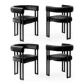 Artiss Dining Chairs Set of 4 Velvet Upholstered Barrel Chairs with Curved Armrests & Back Black